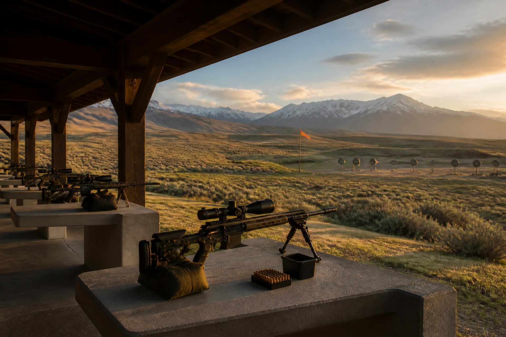 A precision long-range rifle on a tripod above the Utah high country